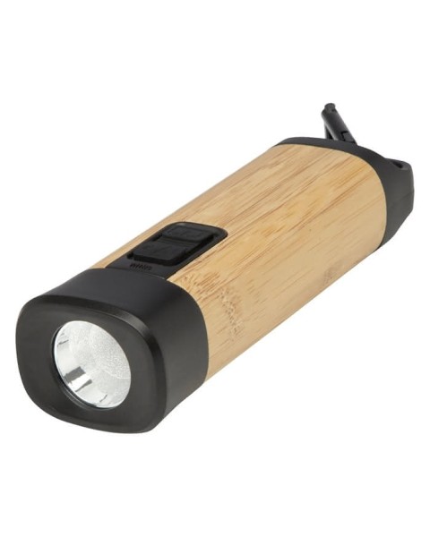 Kuma Taschenlampe aus Bambus und recyceltem RCS Kunststoff mit Karabinerhaken 